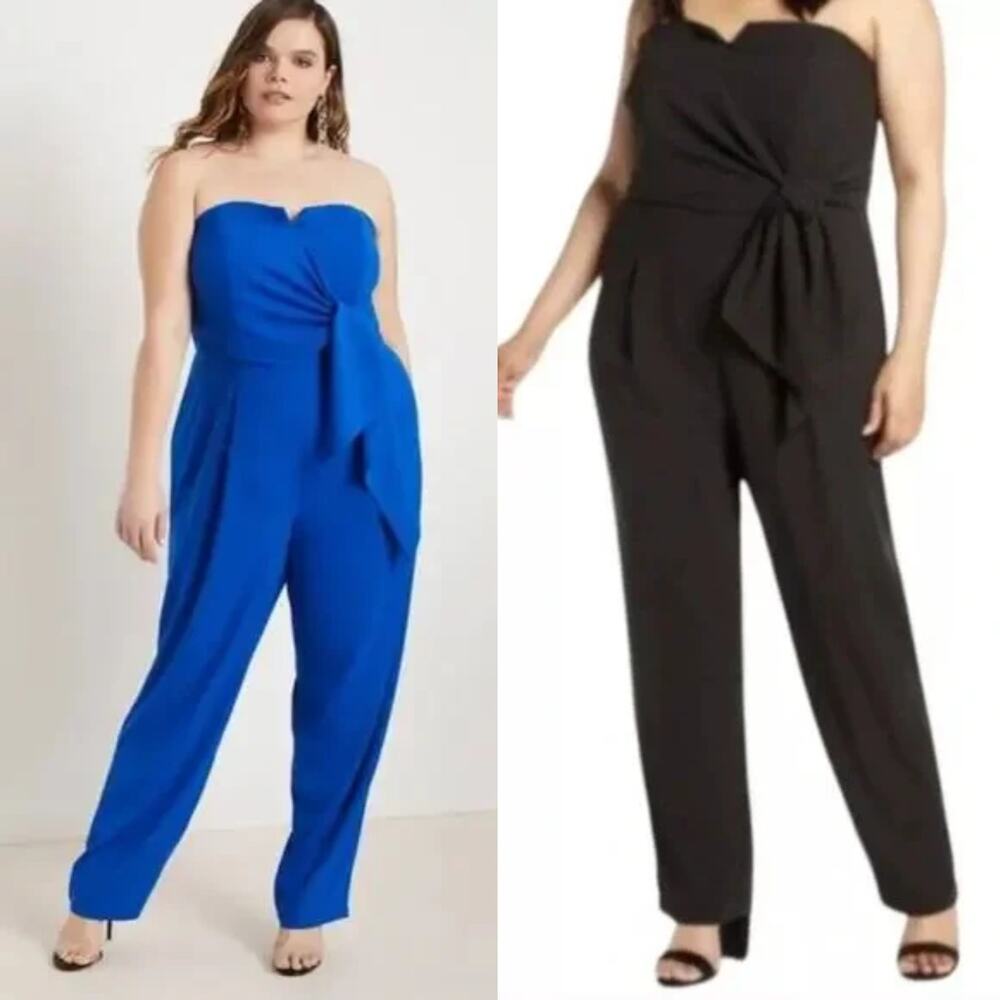 Eloquii Black Strapless Sweetheart Neckline Jumpsuit Faux Wrap Plus Size 18 NWT